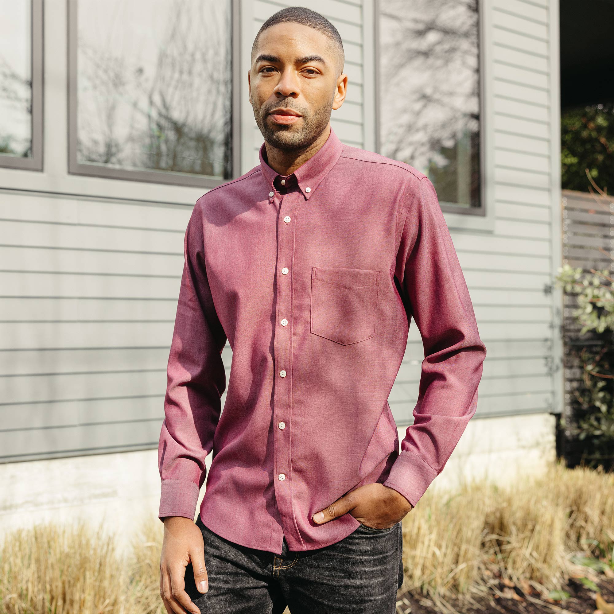 Merino Wool Button-Down Shirt Burgundy Oxford 210 – Button-Down