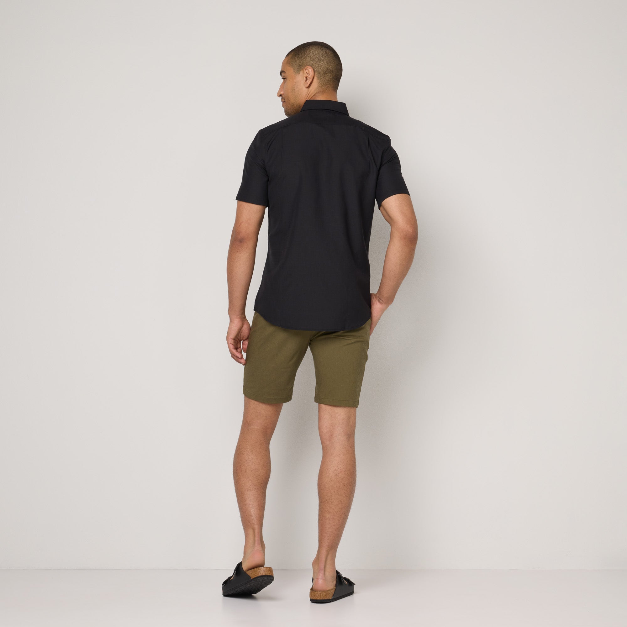 Wool Linen Short Sleeve Button-Down Shirt