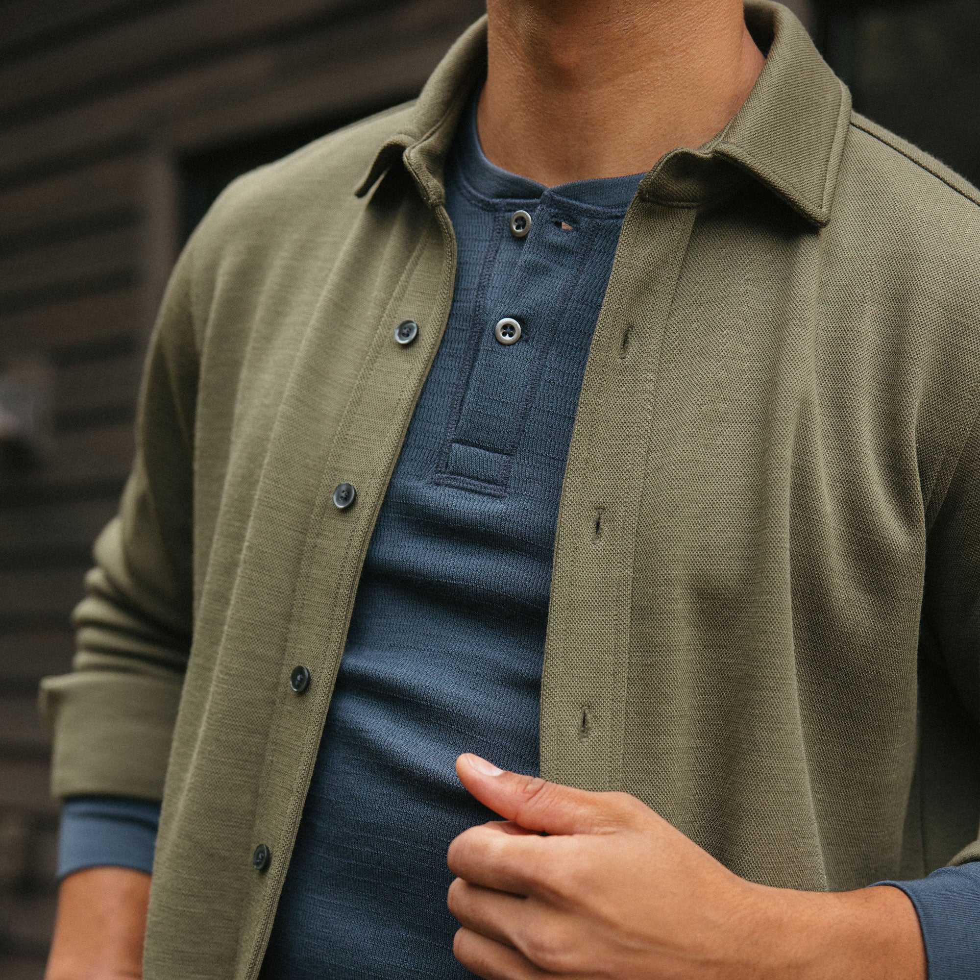 Midweight Pique Button-Down Shirt