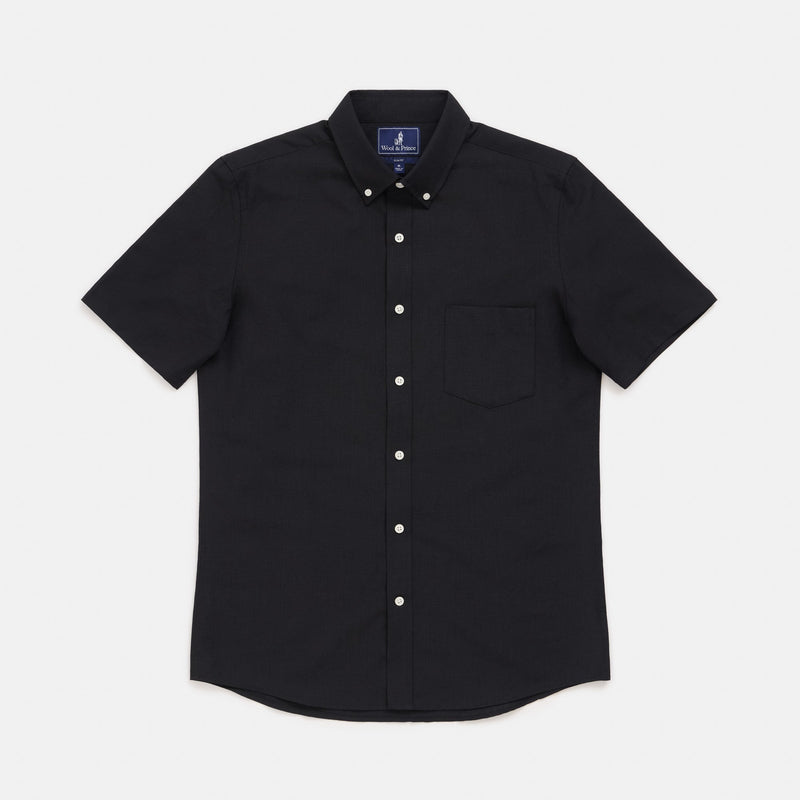 Wool Linen Short Sleeve Button-Down Shirt